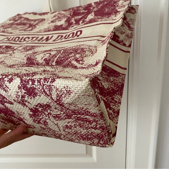 Brand New Christian Dior Red Dioriviera Print Paper Straw Tote Bag XL size - Picture 5 of 14